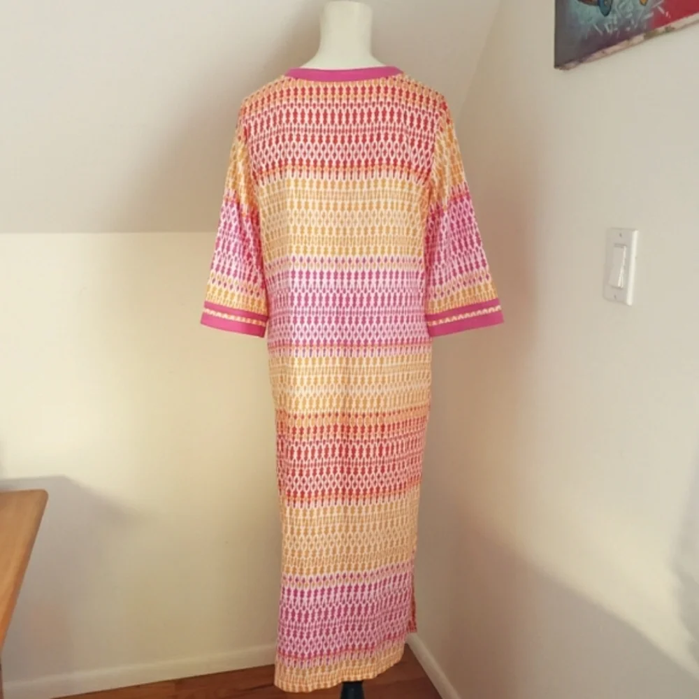 Charter Club Intimates Multicolor 3/4 Sleeve Split V-Neck 1/2 Zip Long Caftan XS - Picture 12 of 16